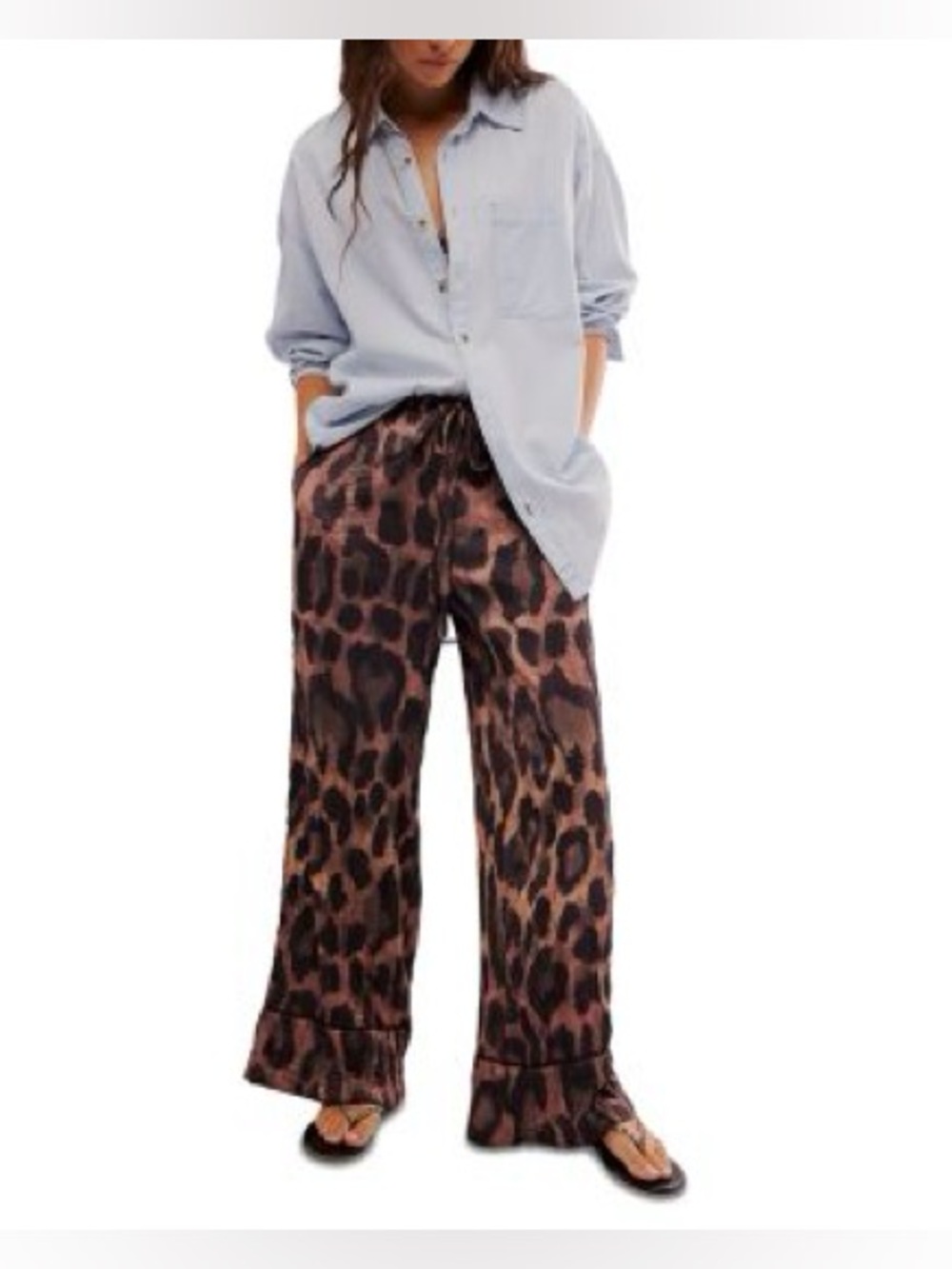 Free People Satin Leopard Pants NWT $128 size Large